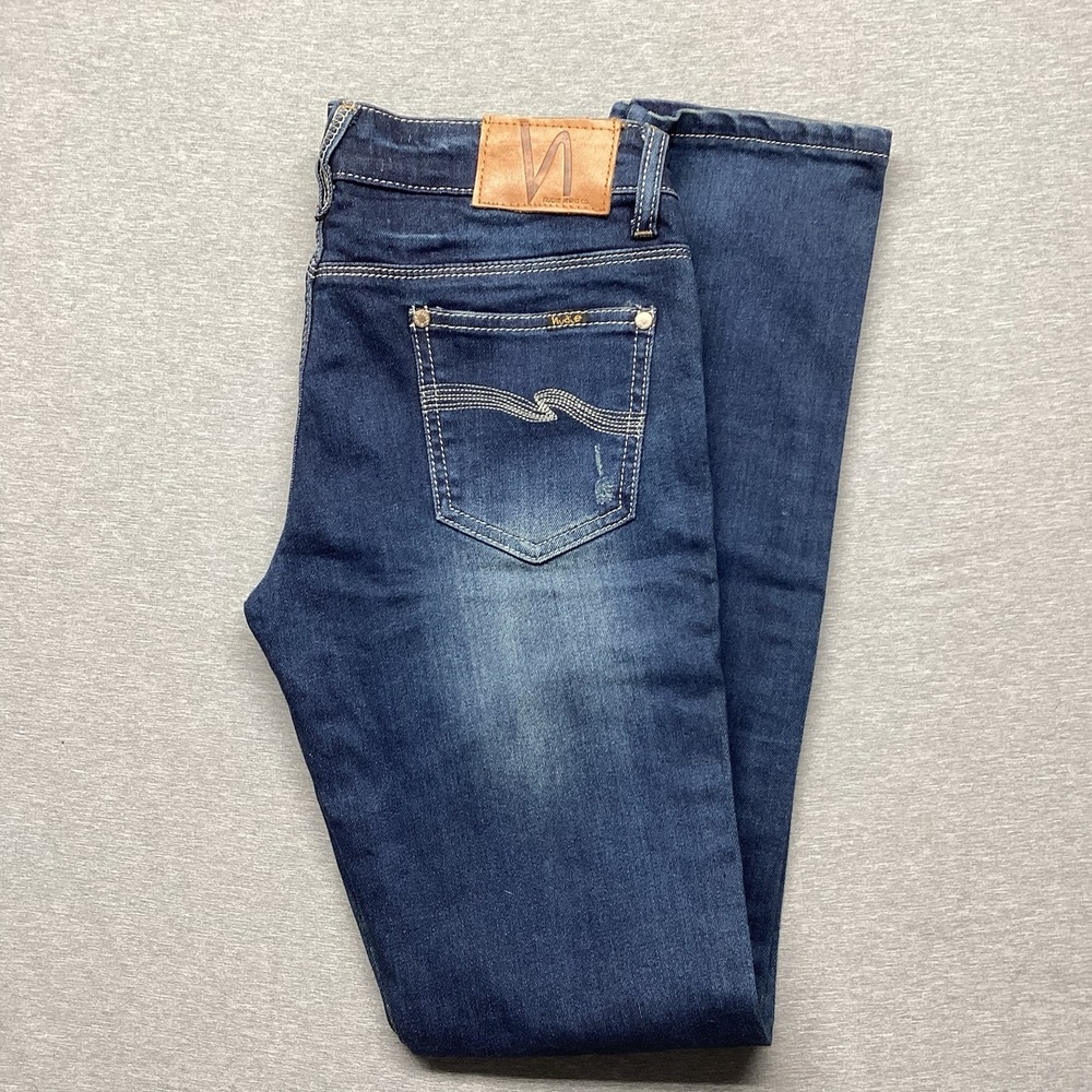 Nudie Jean Co Women's Straight Leg Jeans Size W28 L32 Dark Wash Distressed